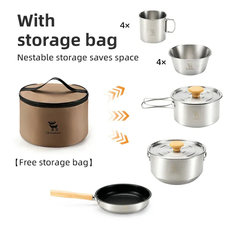 Qunature 304 Stainless Steel 5-Piece Camping Cookware Set with Teflon Coating - Image 2