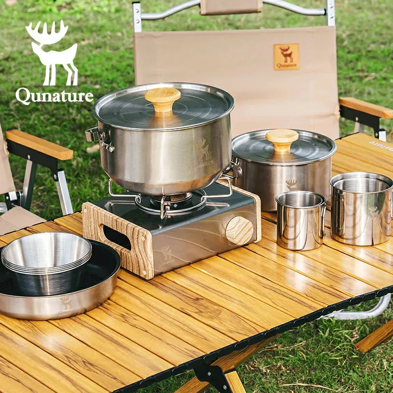 Qunature 304 Stainless Steel 5-Piece Camping Cookware Set with Teflon Coating - Image 3