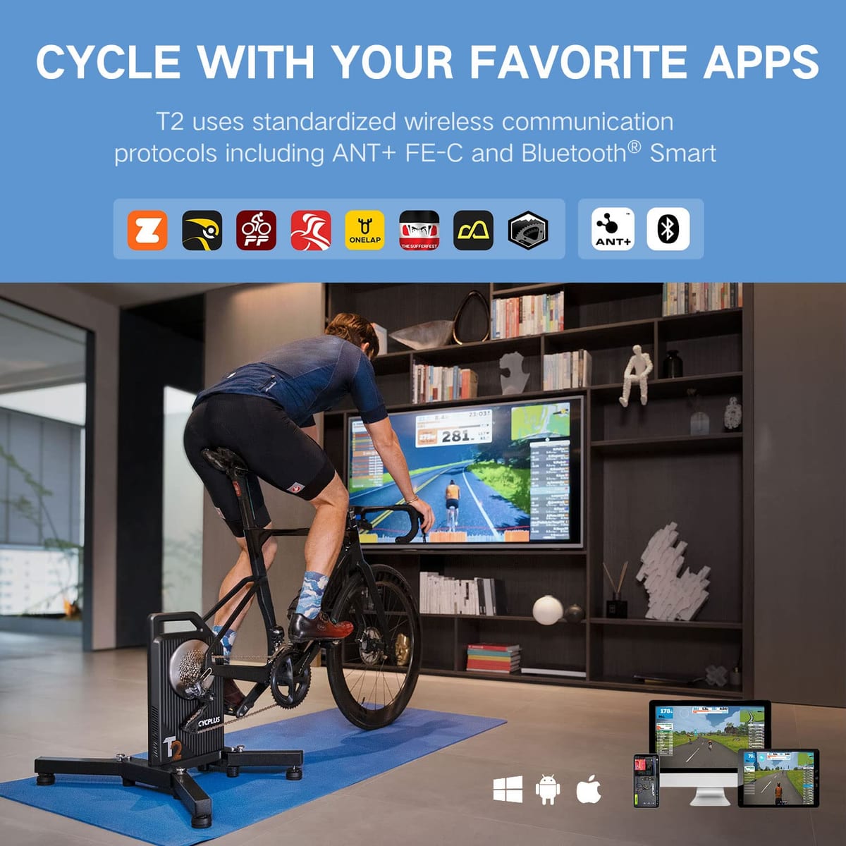 CYCPLUS T2 Indoor BLDC-Motor Drive Riding Smart Bike Trainer Compatible with Zwift APP - Image 3