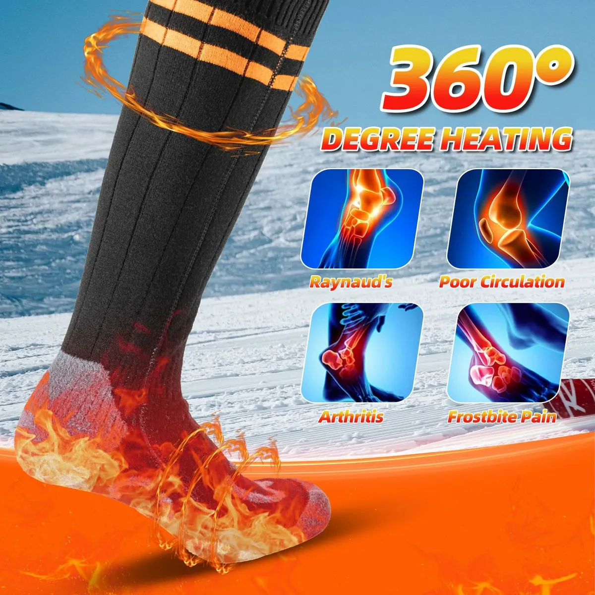 Heated Socks Rechargeable Up to 8 Hours 5000mAh Winter Foot Warmers Electric Socks - Image 3