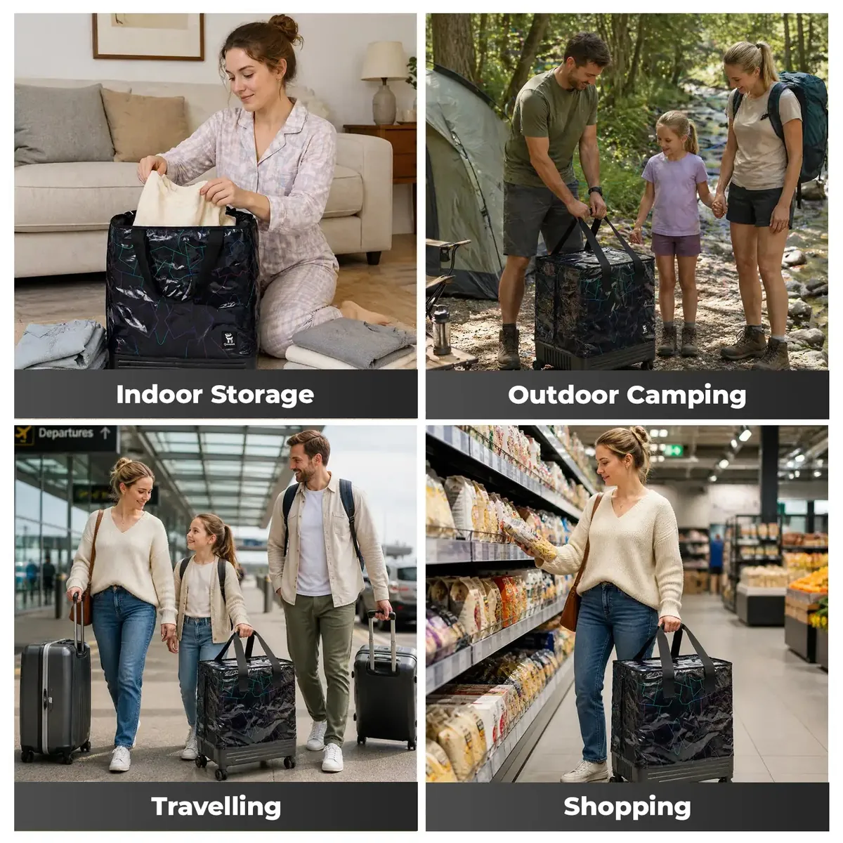 Lightweight Foldable Rolling Tote Bag 75L - Image 3