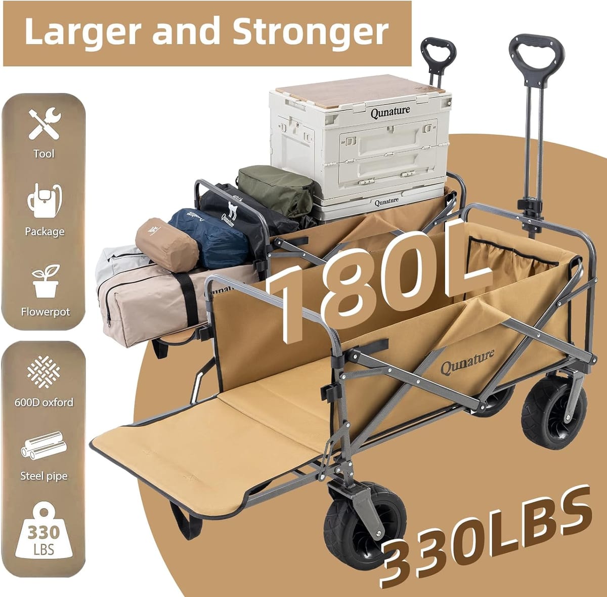 Qunature 330LB Capacity Foldable Wagon - Image 3
