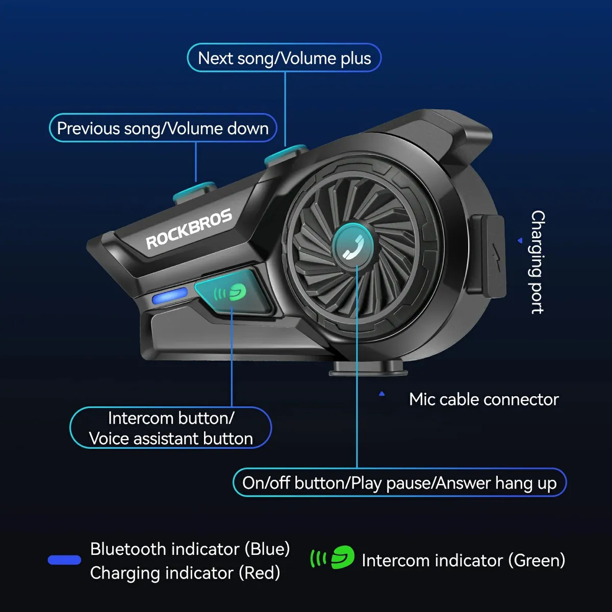 R1 Motorcycle Bluetooth Communication System Headset Helmet Speakers - Image 5
