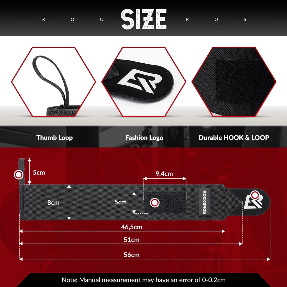 ROCKBROS 22” Wrist Wraps with Thumb Loop Premium Quality for Weightlifting - Image 2