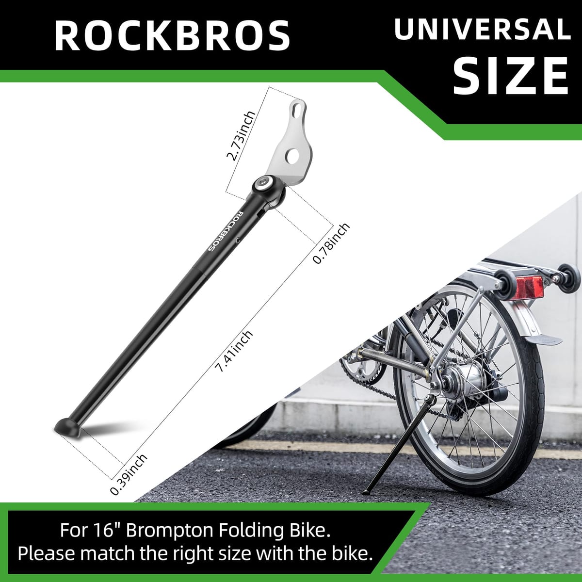 Adjustable Center Mount Kickstand for 16" Folding Bikes - Image 2