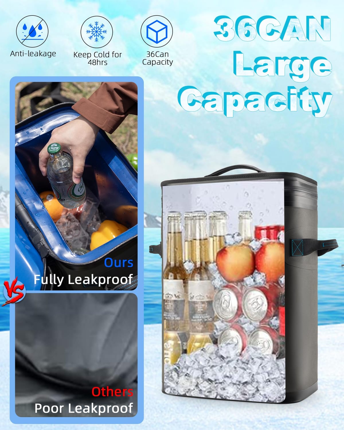 ROCKBROS Backpack Cooler 36 Can Insulated Portable Cooler Waterproof Soft Cooler - Image 3