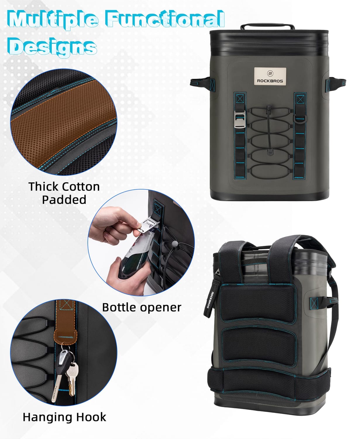 ROCKBROS Backpack Cooler 36 Can Insulated Portable Cooler Waterproof Soft Cooler - Image 5