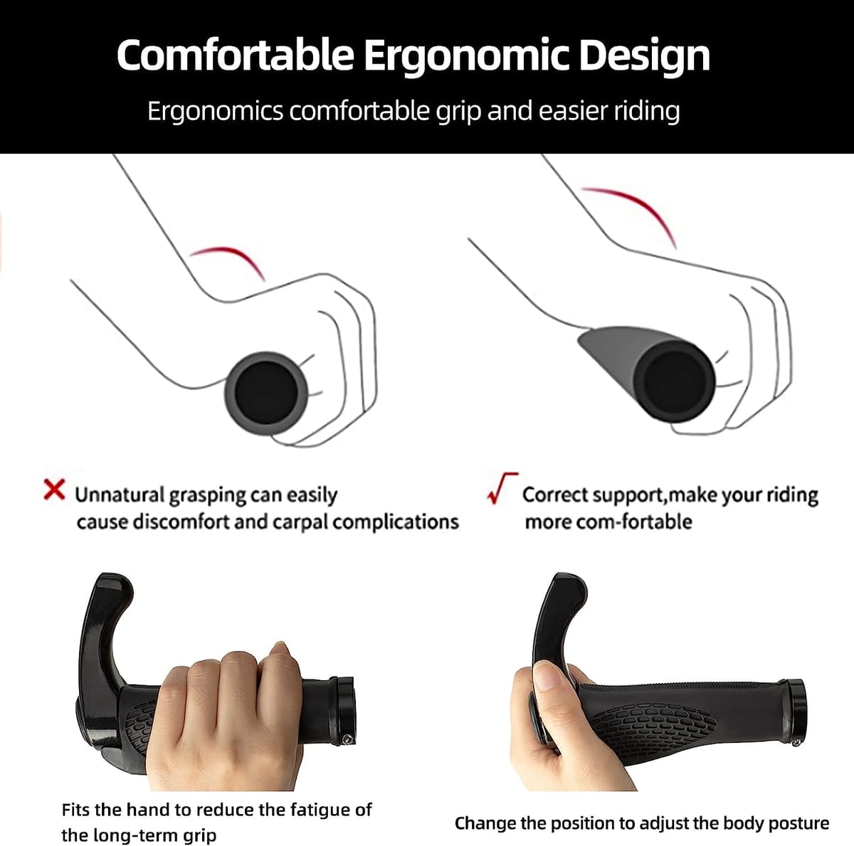 Single Lock-on Bike Grips Ergonomic Non-Slip Rubber - Image 3