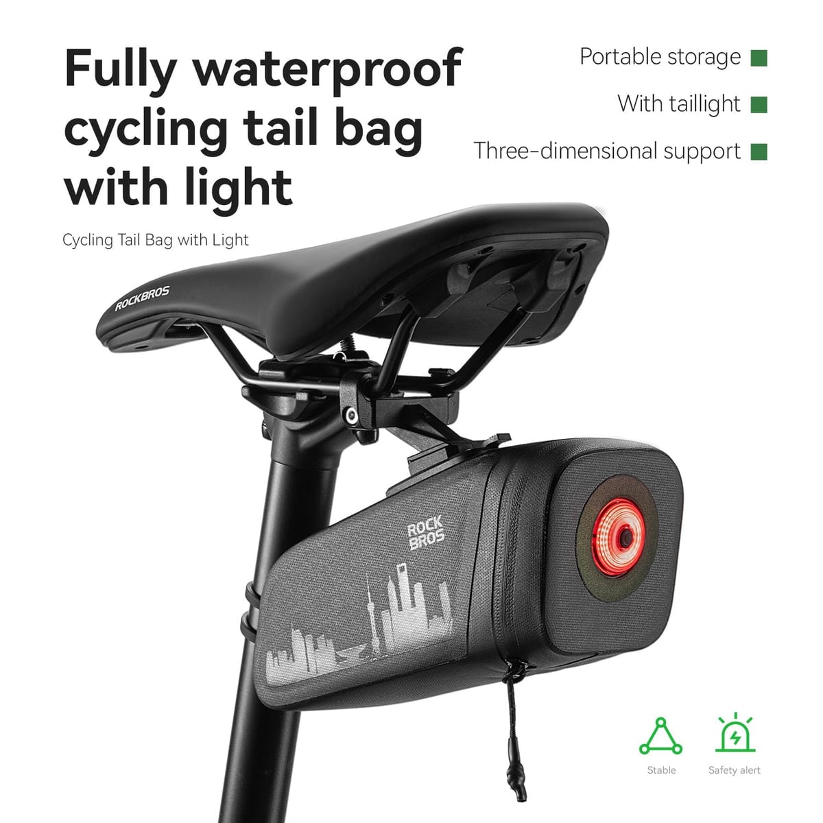 ROCKBROS Bike Saddle Bag Waterproof with Brake Sensor Tail Light - Image 4