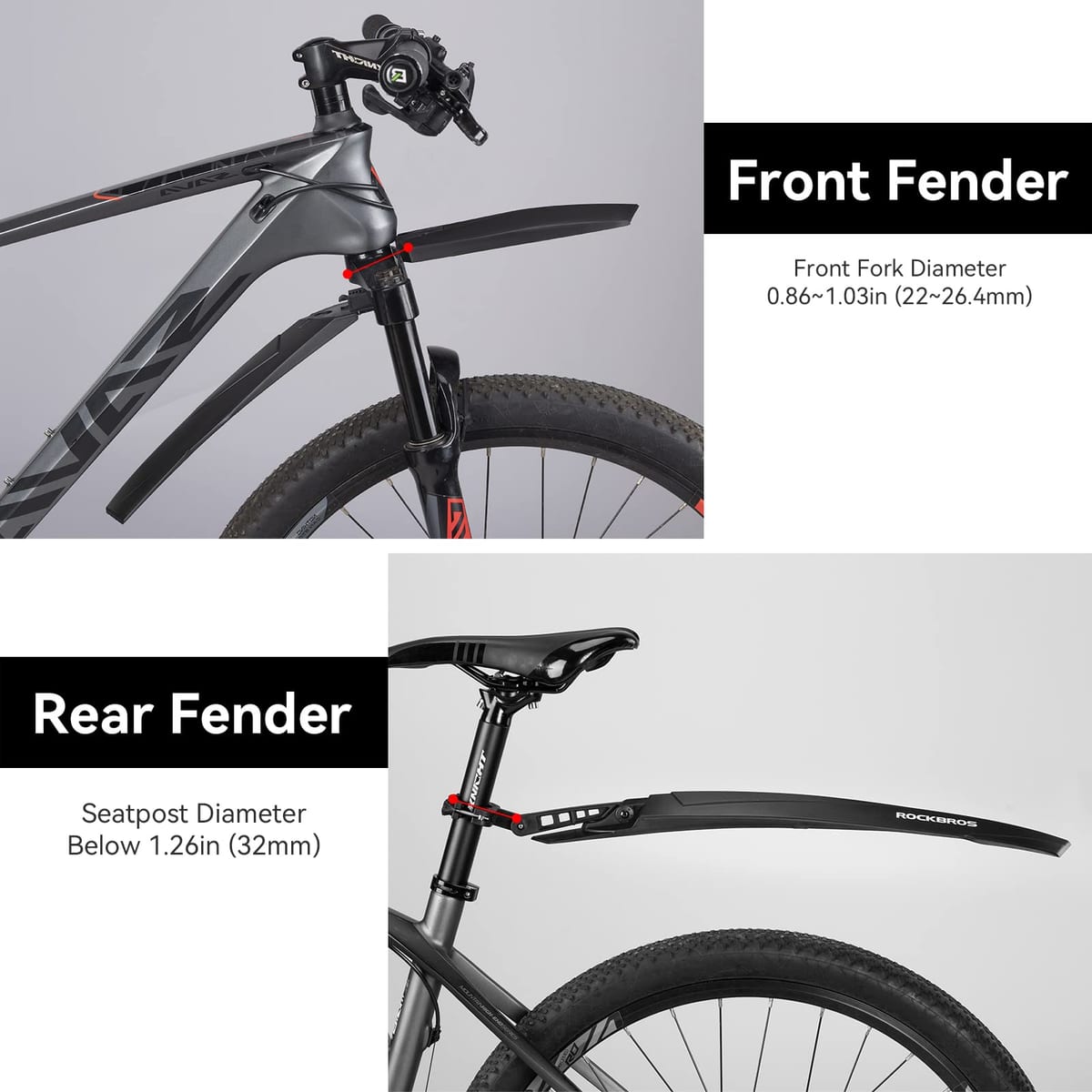 ROCKBROS Adjustable MTB Mud Guards Front & Rear Splash Guard - Image 3