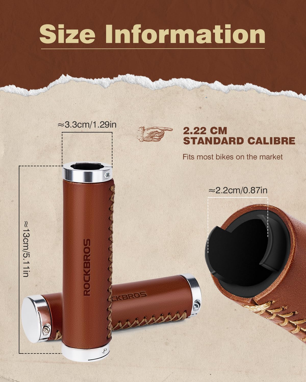 ROCKBROS Leather Vintage Mountain Bike Folding Bike Handlebar Grips 22.2mm - Image 5