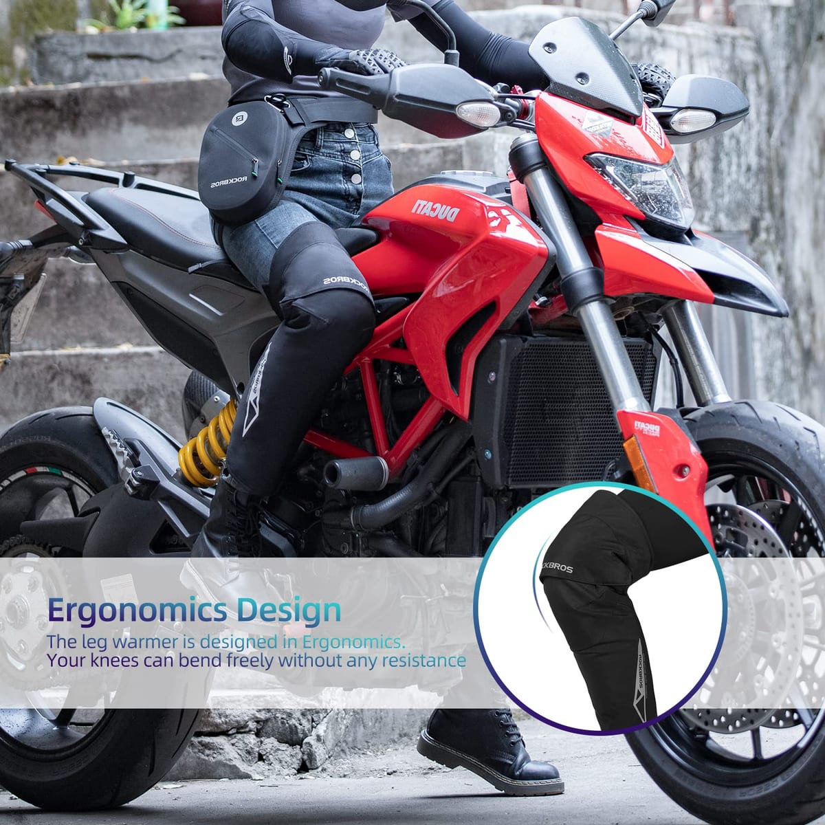 ROCKBROS Motorcycle Knee Pad Winter Leg Warmer with EVA Protector, Windproof for Skiing - Image 3