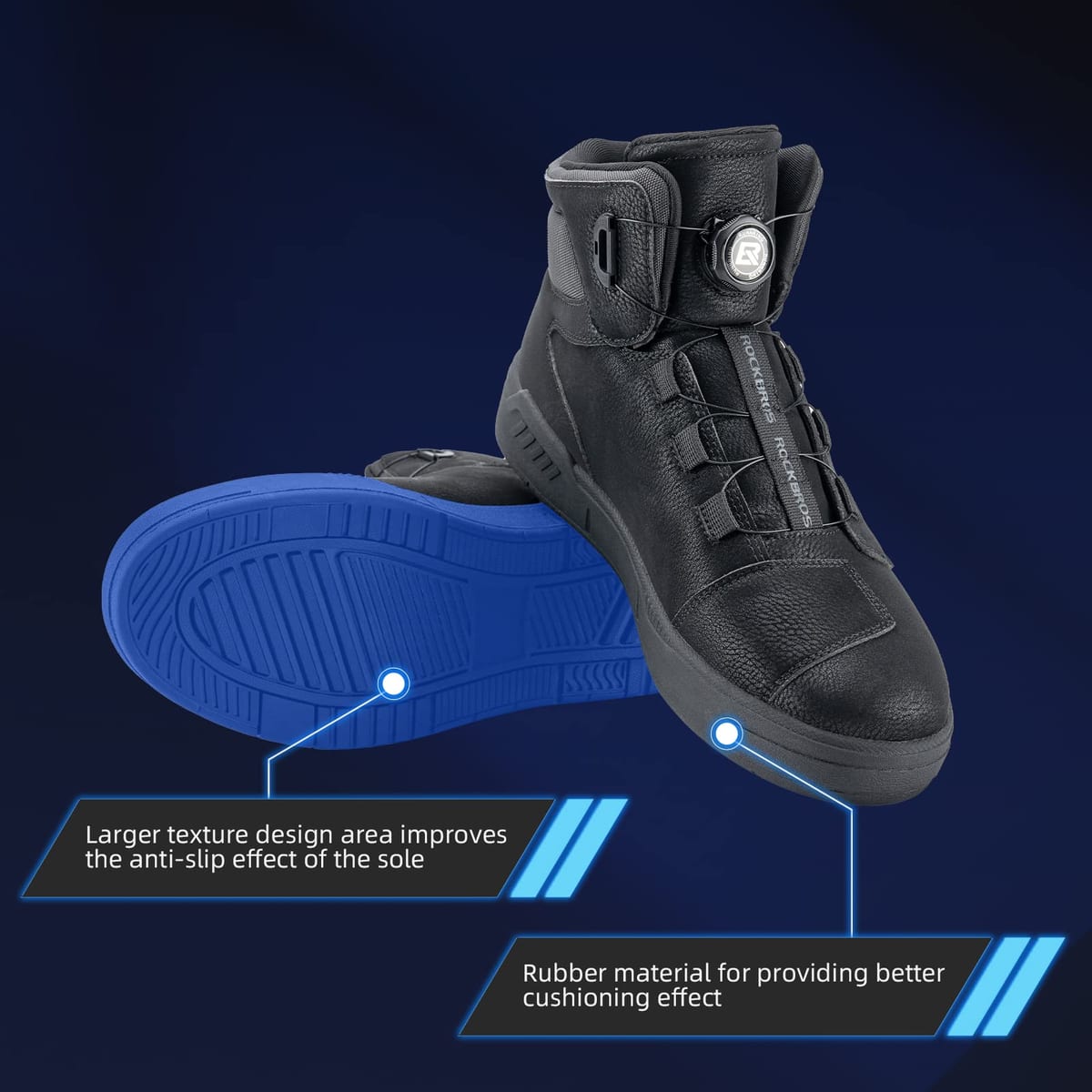 ROCKBROS Motorcycle Shoes, Anti-Slip, Breathable Leather Riding Boots for Men - Image 2