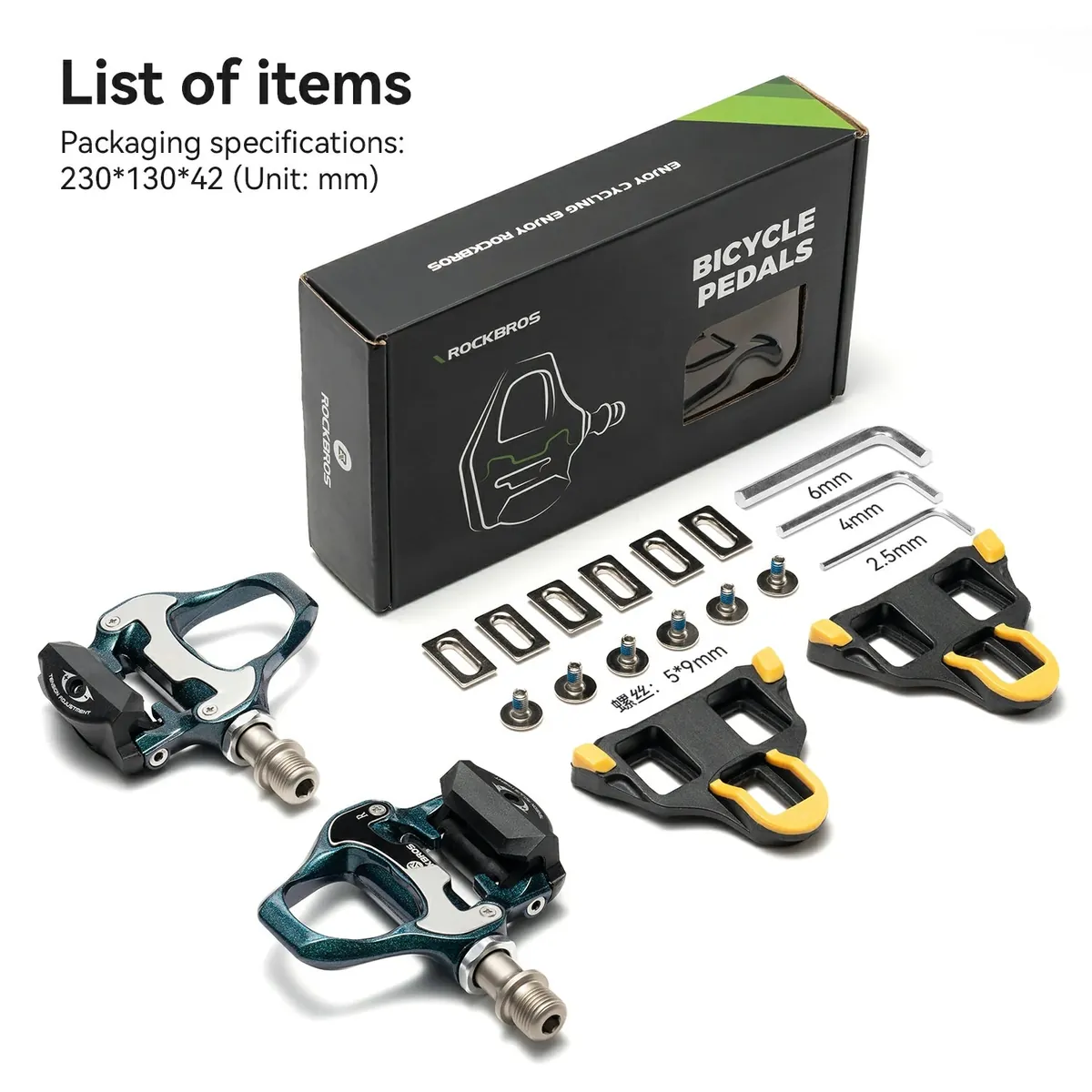 ROCKBROS Road MTB Lightweight Clipless Bicycle Pedals with Cleats Set Compatible with SPD-SL System - Image 2