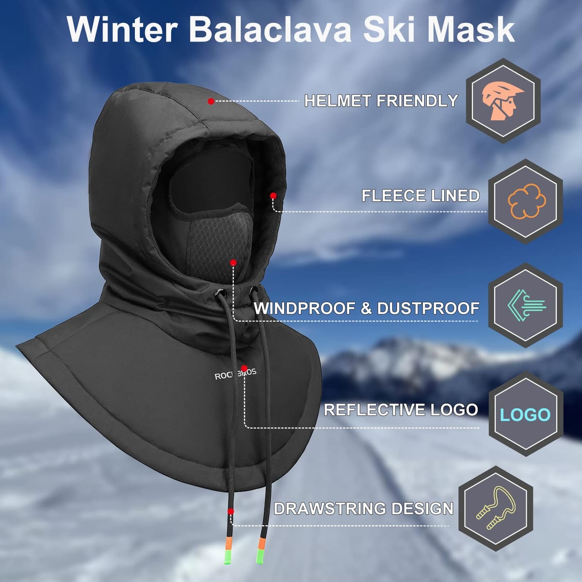 ROCKBROS Ski Mask for Men Women Winter Balaclava Ski Mack Thermal Fleece - Image 5
