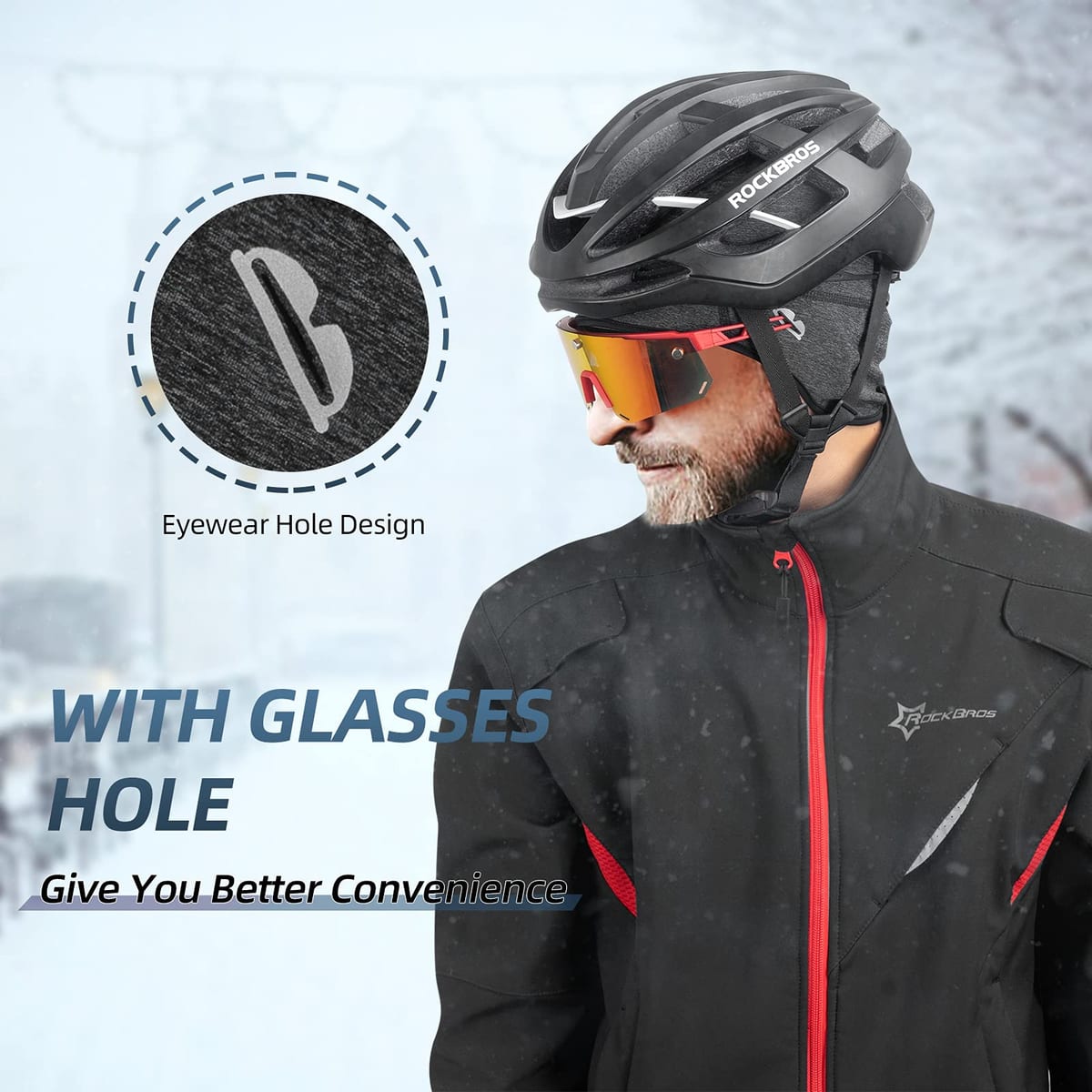 ROCKBROS Winter Skull Cap Helmet Liner, Thermal Cycling Beanie with Glasses Holes - Image 5