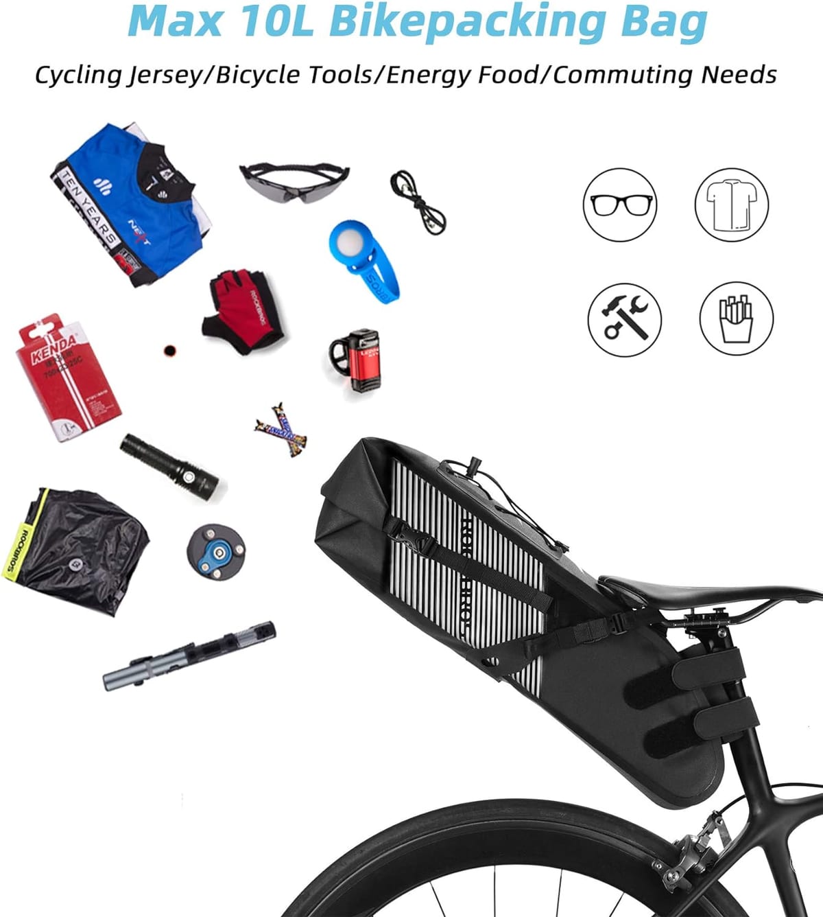ROCKBROS Waterproof Bikepacking Saddle Bag 14L Adjustable Capacity Easy Install - Image 4