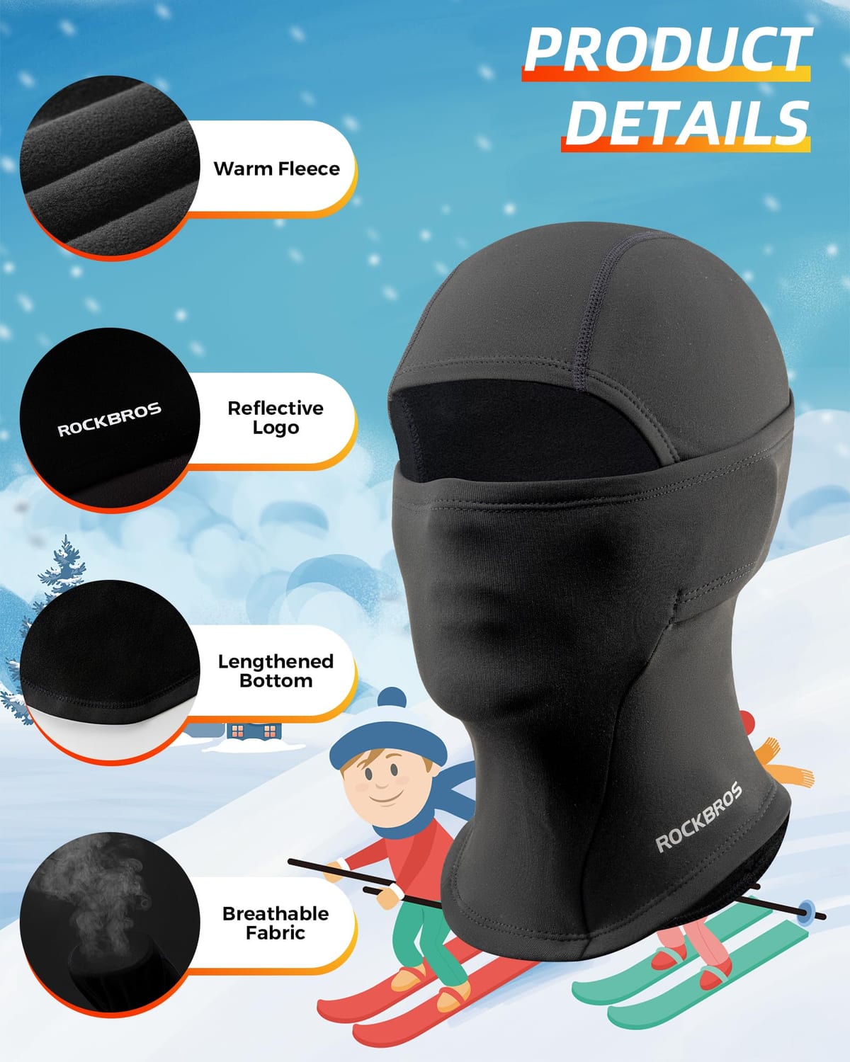ROCKBROS Windproof Winter Balaclava Ski Mask for Kids - Image 2