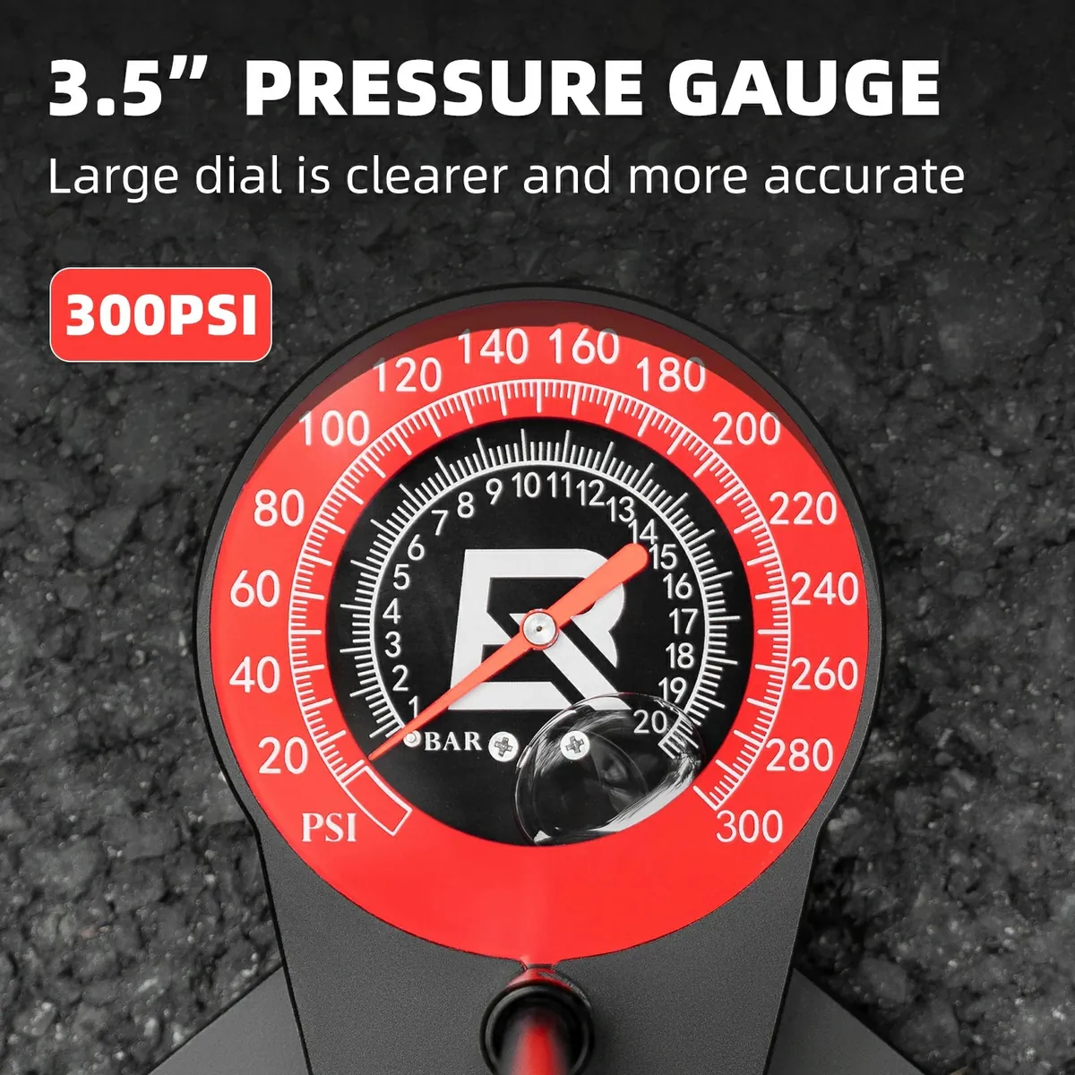 ROCKBROS 240PSI Classic Floor Drive 3.5 High Pressure Bicycle Floor Pump with Accurate 3.5" Analog Gauge - Image 3