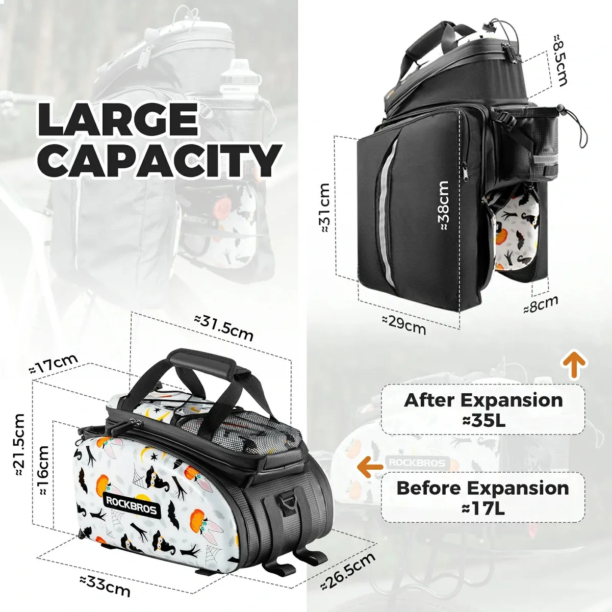 Bike Pannier Bag Double Side Storage with Rain Cover 17L-35L - Image 2