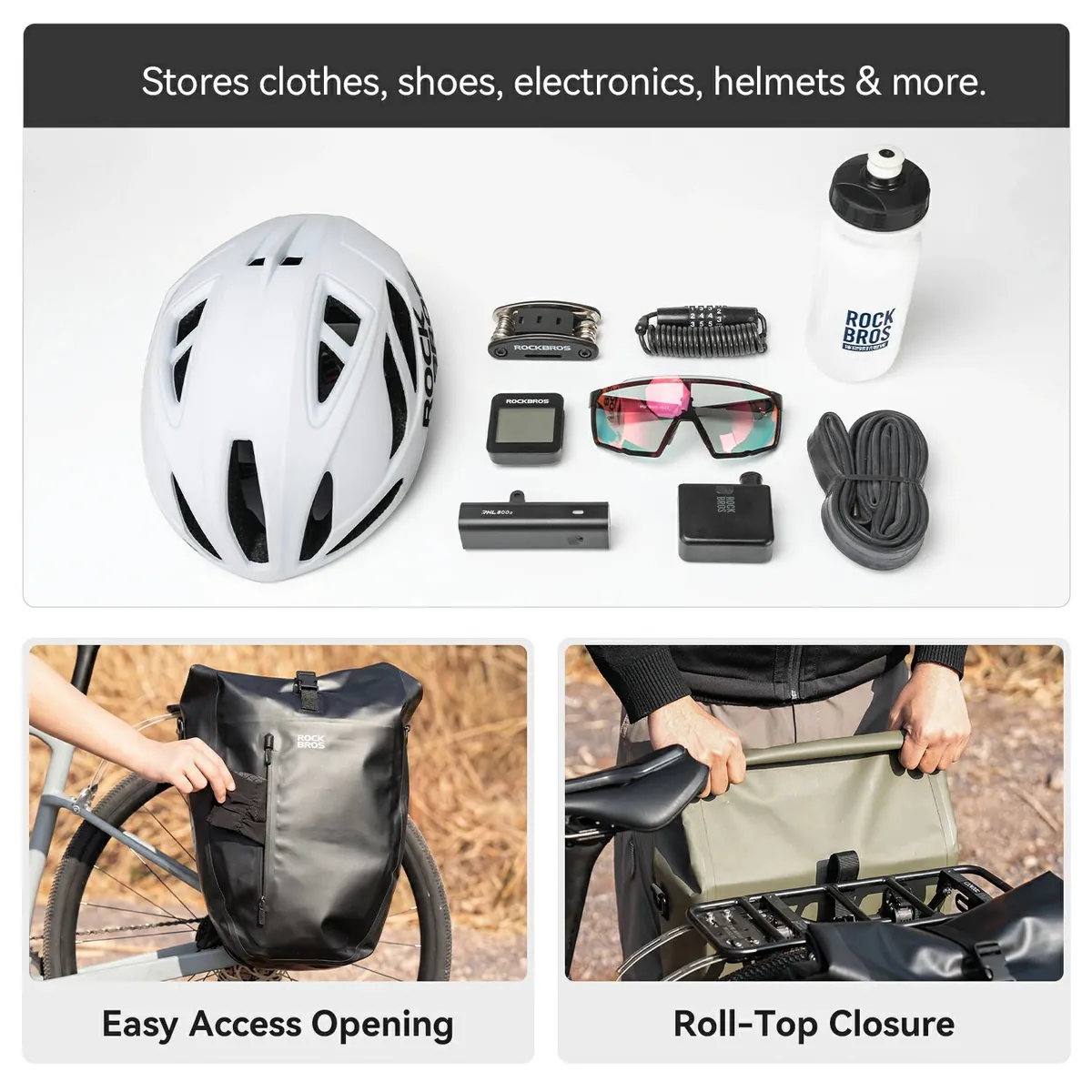 Waterproof Bike Rack Bag 20L Roll-Top Rear Pannier - Image 5