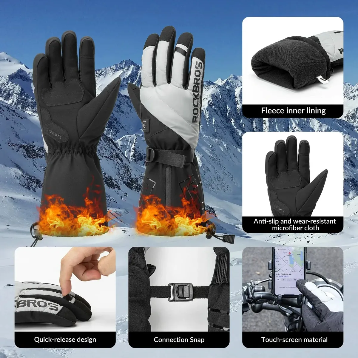 Winter Cycling Gloves Electric Heated Touch Screen - Image 4